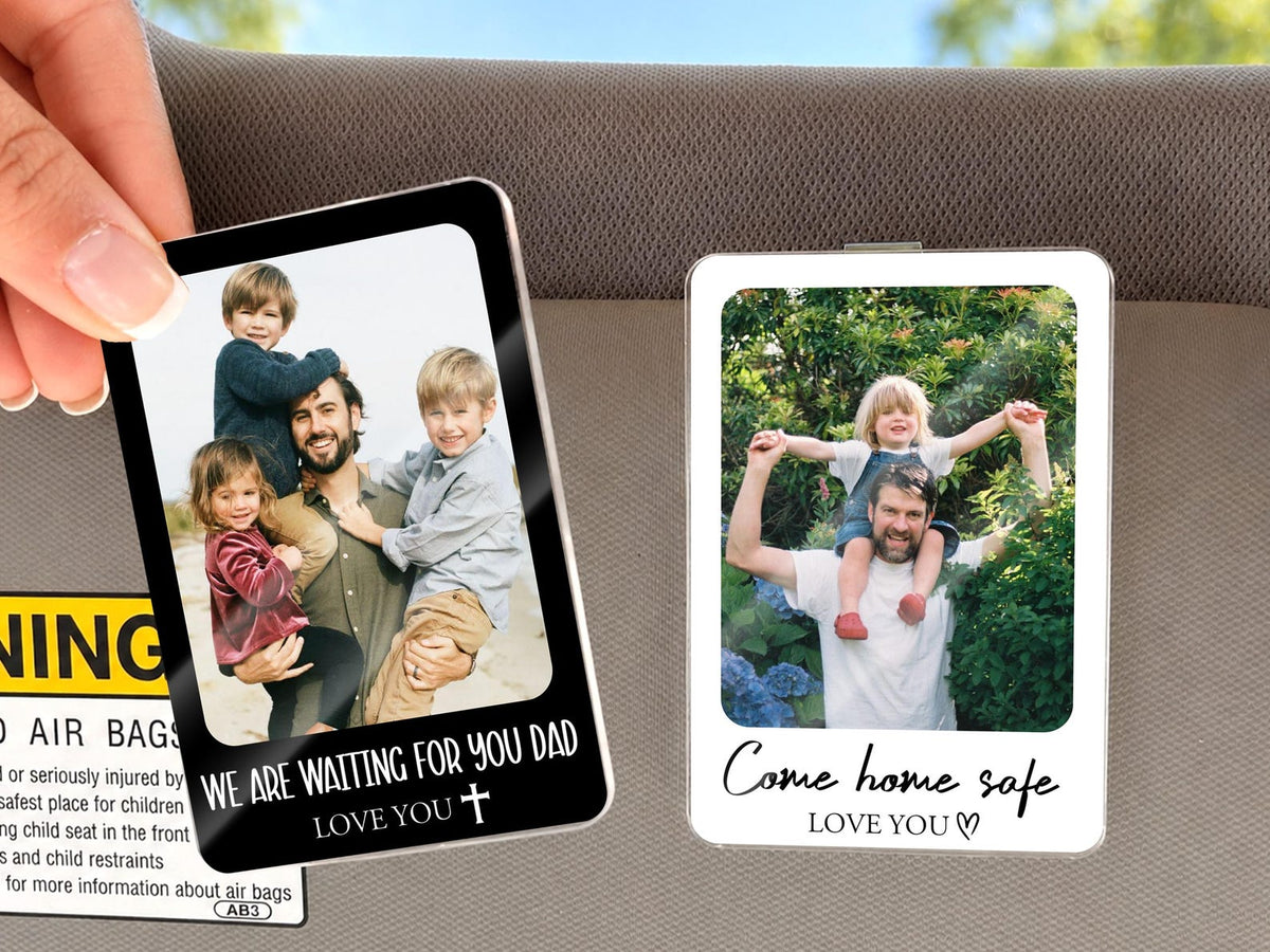 Personalized Car Visor Clip Gift for Dad, First Father s Day Drive Safe Daddy Gifts, Custom Photo Sun Visor Clip, Unique Dad Gifts from Kids