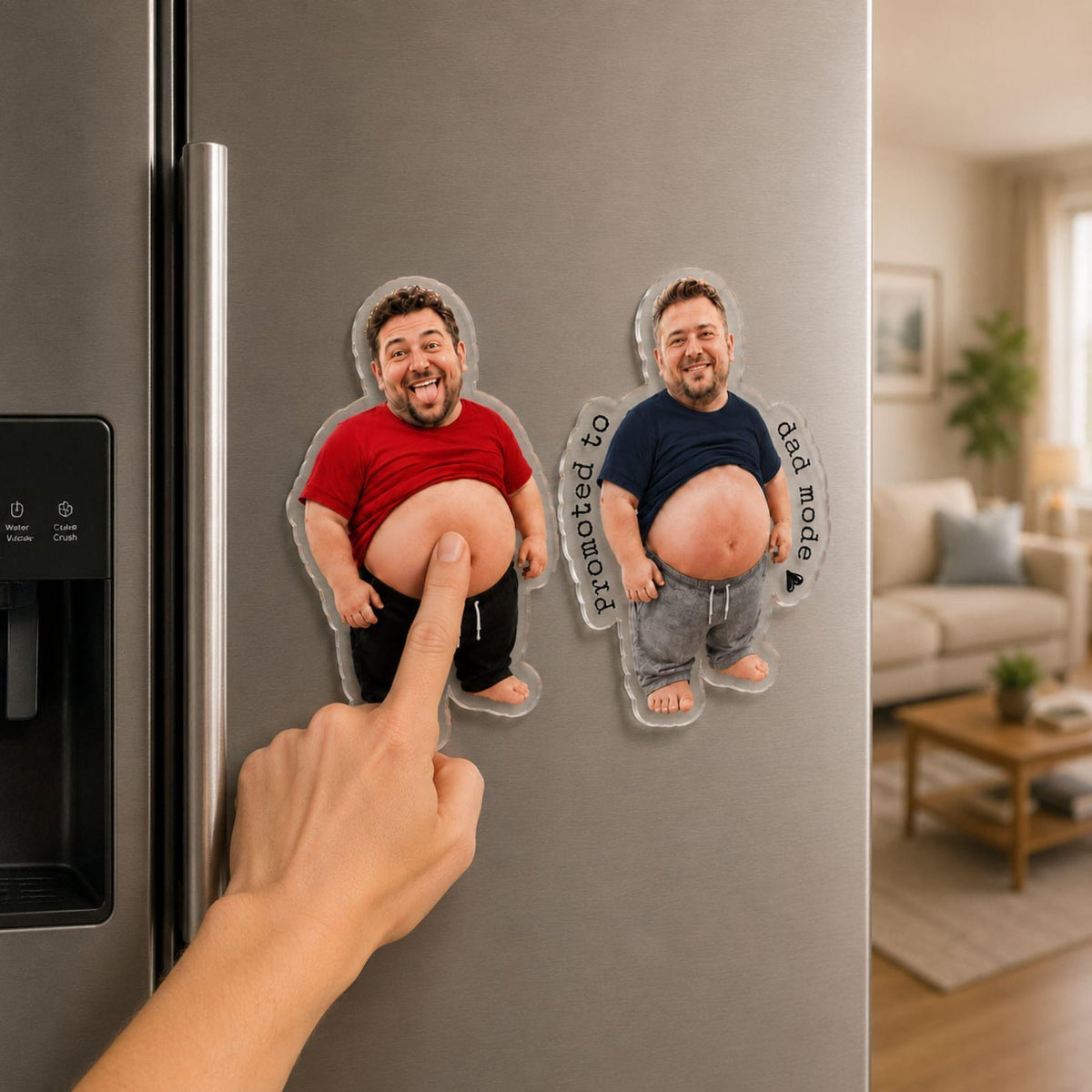 Funny Daddy Face Squishy Belly Fridge Magnet, Personalized Father's Day Gift For Husband, Custom Dad Photo Magnet, Gift From Son Daughter