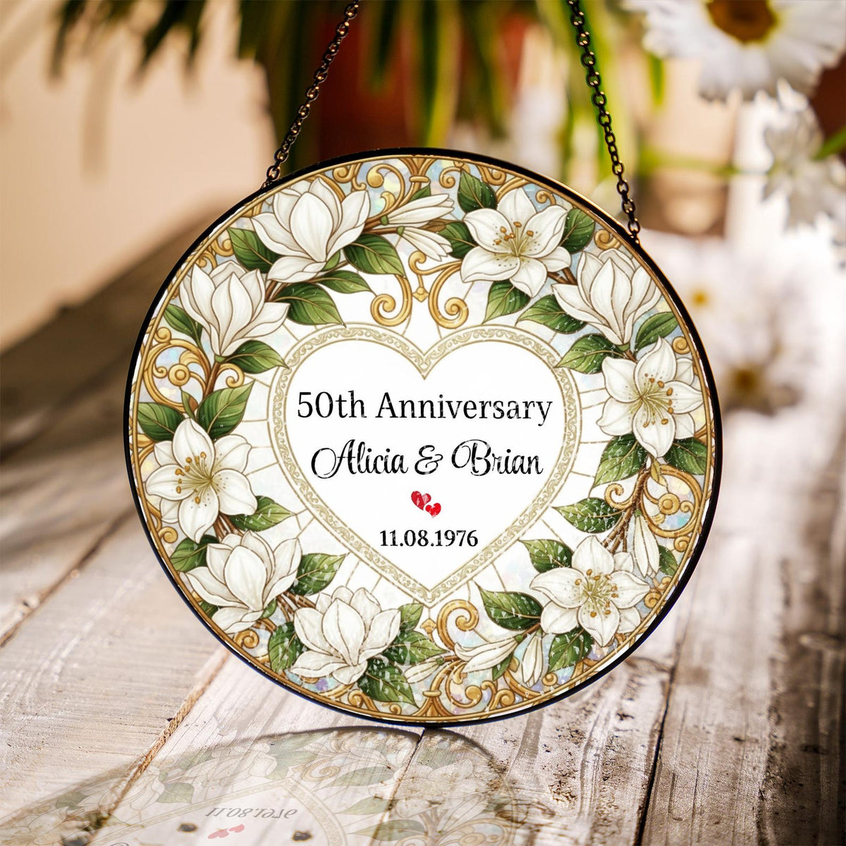 Personalized Anniversary Gift for Couple, Stained Glass Style Suncatcher, Wedding Anniversary Gift for Husband, Wife or Parents