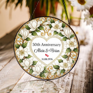 Personalized Anniversary Gift for Couple, Stained Glass Style Suncatcher, Wedding Anniversary Gift for Husband, Wife or Parents