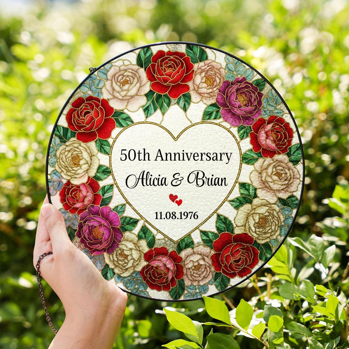 Personalized Anniversary Gift for Couple, Stained Glass Style Suncatcher, Wedding Anniversary Gift for Husband, Wife or Parents