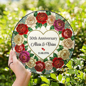 Personalized Anniversary Gift for Couple, Stained Glass Style Suncatcher, Wedding Anniversary Gift for Husband, Wife or Parents