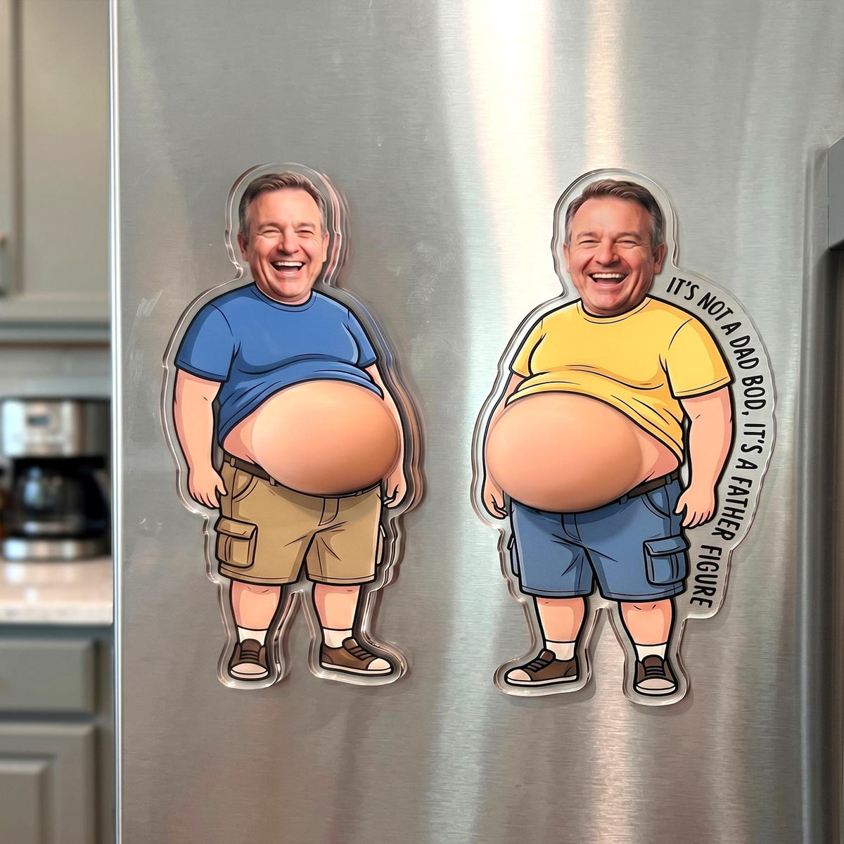 Personalized Funny Daddy Face Squishy Belly Fridge Magnet, Father's Day Gift For Husband, Custom Dad Photo Squeeze Magnet, Kitchen Decor