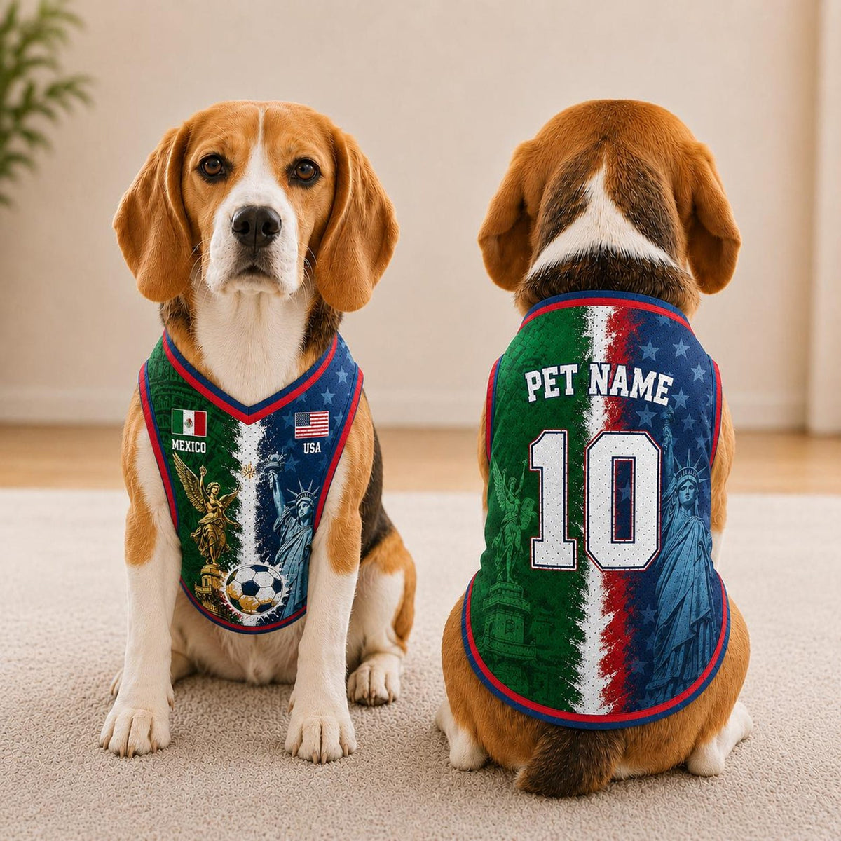 Custom Half USA Half Mexico Pet Jersey, Personalized Soccer Jersey, Mexico USA Binational Pet Jersey, Pet Gift Jersey