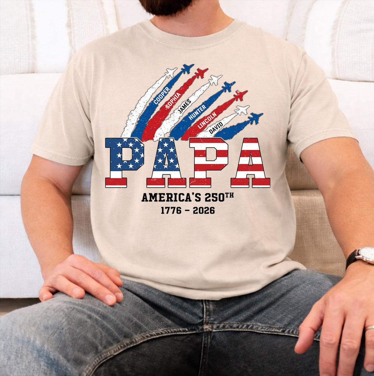 Personalized Proud Papa Grandpa Nation Flag American, 4th of July Papa Shirt, Cool Father's Day Gift For Papa, Grandpa Shirt with Kids Name