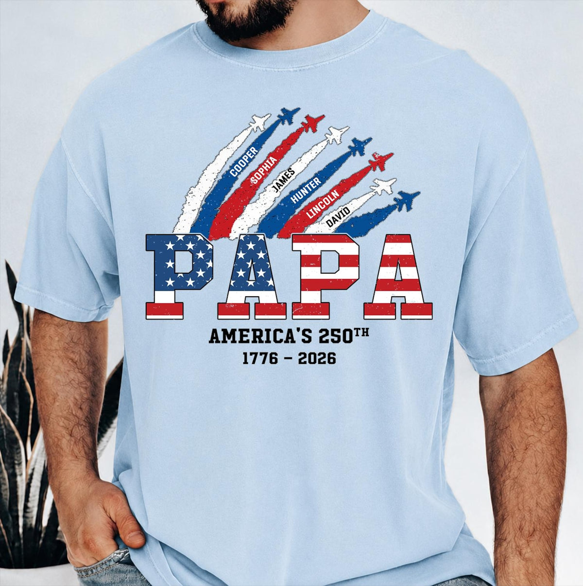 Personalized Proud Papa Grandpa Nation Flag American, 4th of July Papa Shirt, Cool Father's Day Gift For Papa, Grandpa Shirt with Kids Name
