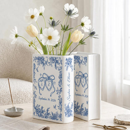 Personalized Engagement Ceramic Book Vase,Custom Toile De Jouy Couple Name Book Vase, Floral Engaged Gift,Gift For Bride,Wedding Couple Gift il_1588xN.8131385702_lv4q.jpg
