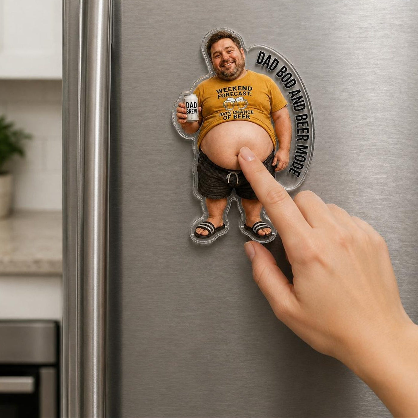 Custom Funny Dad s Grilling Face Squishy Belly Fridge Magnet, Personalized Dad Photo Squeeze Magnet, Father's Day Gift For Husband