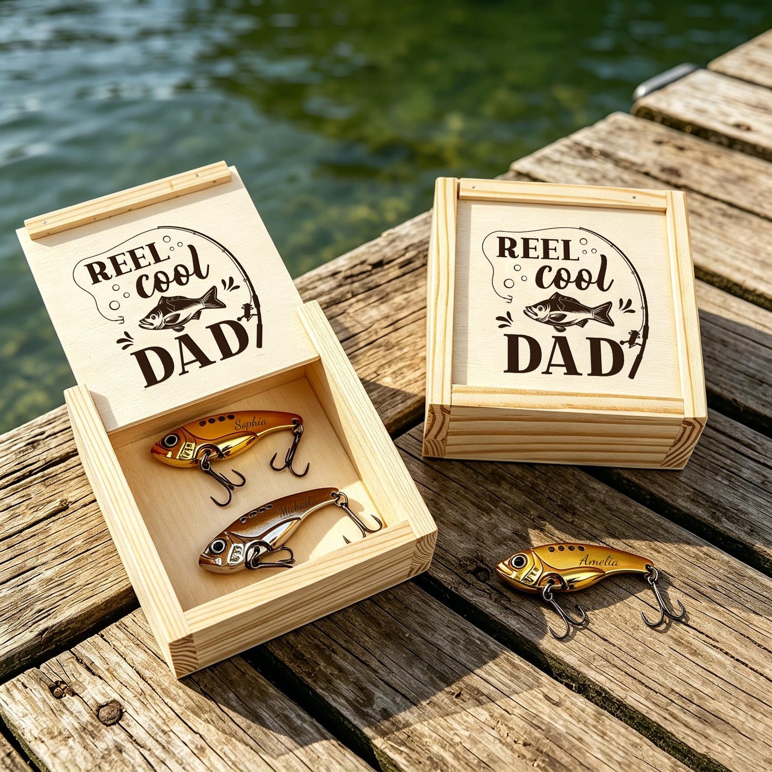 Personalized Fishing Lure Set, Custom Engraved Metal Bait, Gift for Dad Grandpa Uncle, Birthday Retirement & Father's Day Fisherman Keepsake