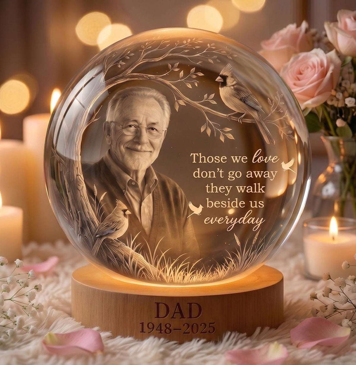 Personalized Photo Memorial Crystal Globe Lamp, Custom Remembrance Light, They Walk Beside Us Have No Fear Keepsake, Bereavement Gift