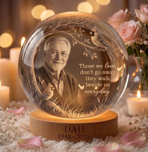 Personalized Photo Memorial Crystal Globe Lamp, Custom Remembrance Light, They Walk Beside Us Have No Fear Keepsake, Bereavement Gift