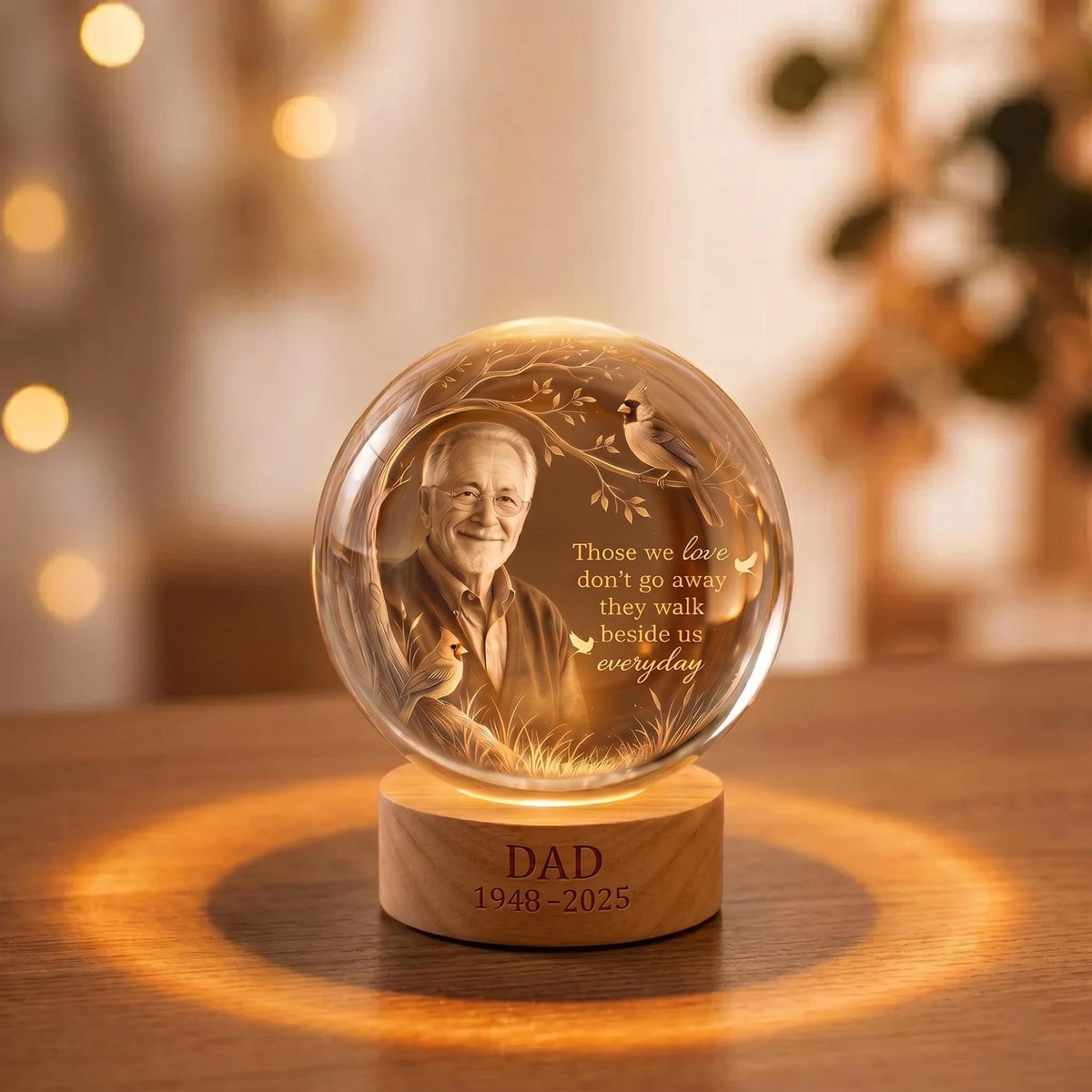 Personalized Photo Memorial Crystal Globe Lamp, Custom Remembrance Light, They Walk Beside Us Have No Fear Keepsake, Bereavement Gift