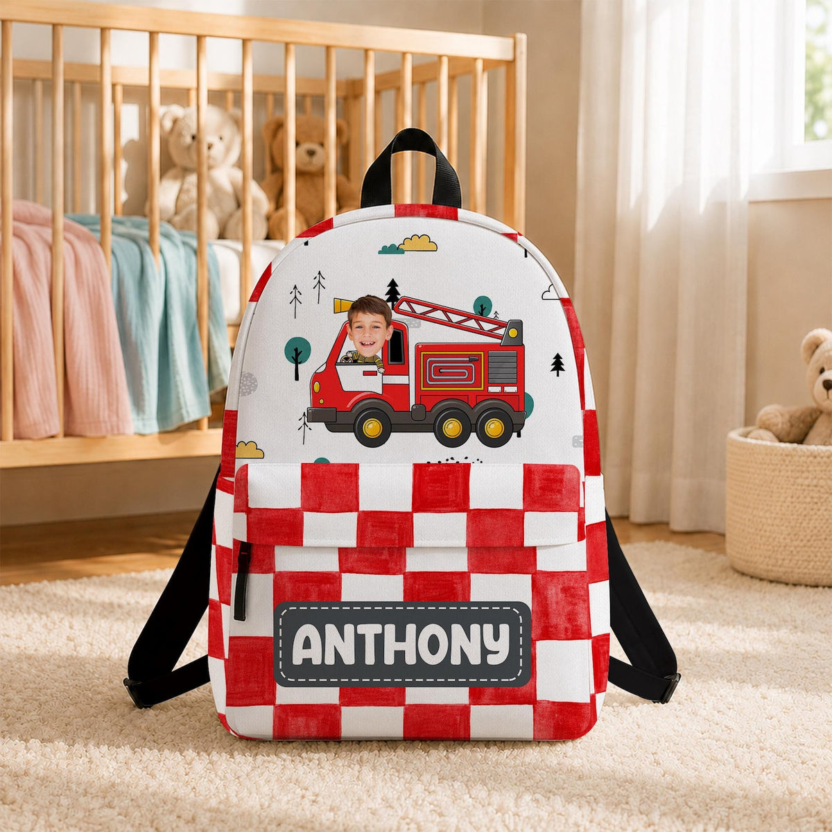 Personalized Fire Truck Backpack , Preschool Backpack, Back To School Gift, Gifts For Kids, Firefighter Backpack For Boy