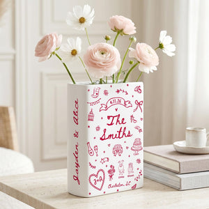 Custom Wedding Gift,Personalized Engagement Flower Vase with Names,Date&Location,Ceramic Flower Book Vase for Bride,Couple Gift,Newedly Gift