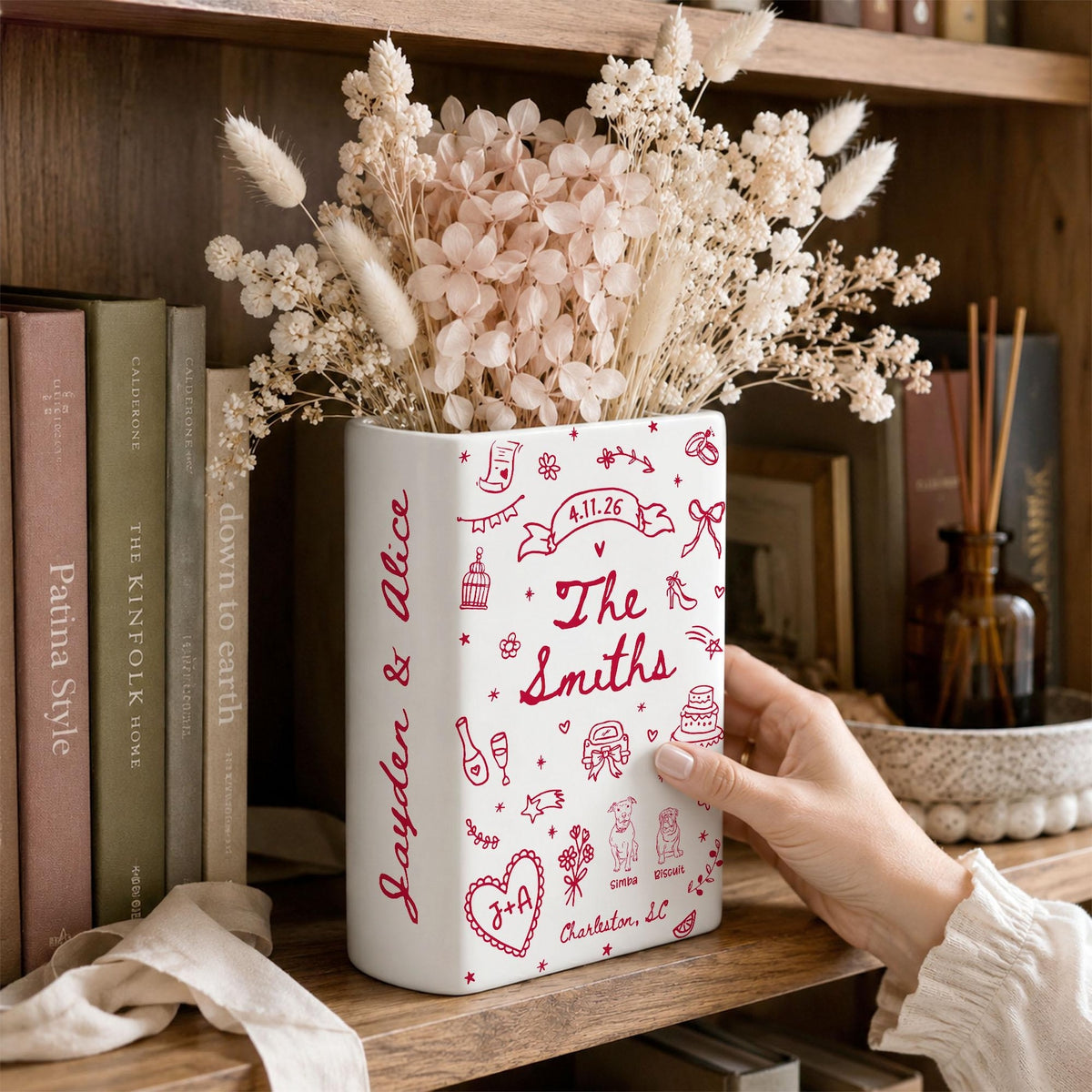 Custom Wedding Gift,Personalized Engagement Flower Vase with Names,Date&Location,Ceramic Flower Book Vase for Bride,Couple Gift,Newedly Gift