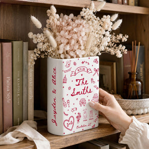 Custom Wedding Gift,Personalized Engagement Flower Vase with Names,Date&Location,Ceramic Flower Book Vase for Bride,Couple Gift,Newedly Gift
