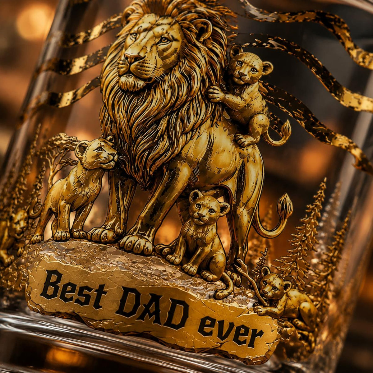 Personalized Lion Family Whiskey Glass Custom Names on Cubs Best Dad Ever Gift Father's Day Gift