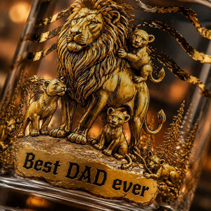 Personalized Lion Family Whiskey Glass Custom Names on Cubs Best Dad Ever Gift Father's Day Gift