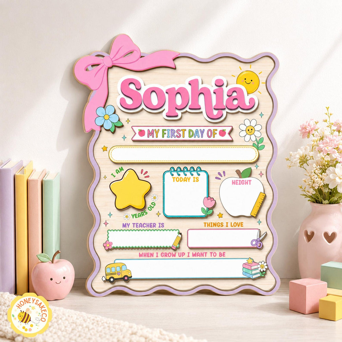 Personalized First Day Of School Sign, Back to School Board Gift For Kids, Kindergarten 1st Day of School Board, Last Day of School Keepsake