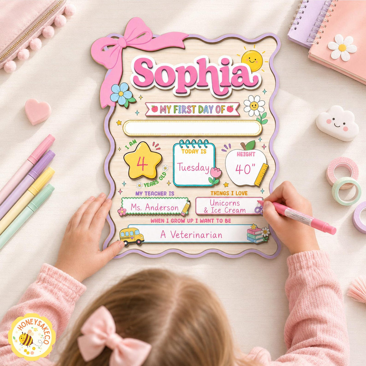 Personalized First Day Of School Sign, Back to School Board Gift For Kids, Kindergarten 1st Day of School Board, Last Day of School Keepsake