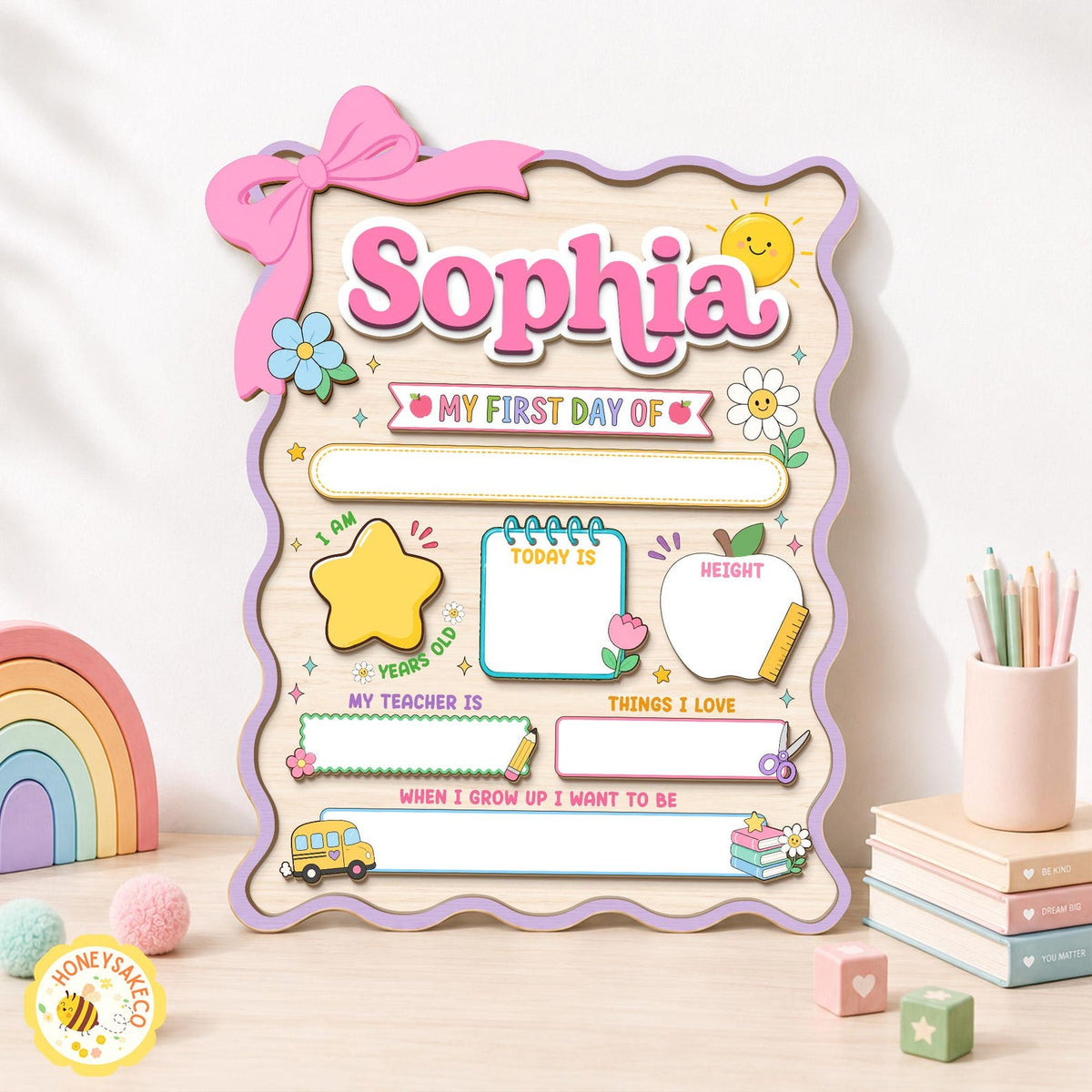 Personalized First Day Of School Sign, Back to School Board Gift For Kids, Kindergarten 1st Day of School Board, Last Day of School Keepsake