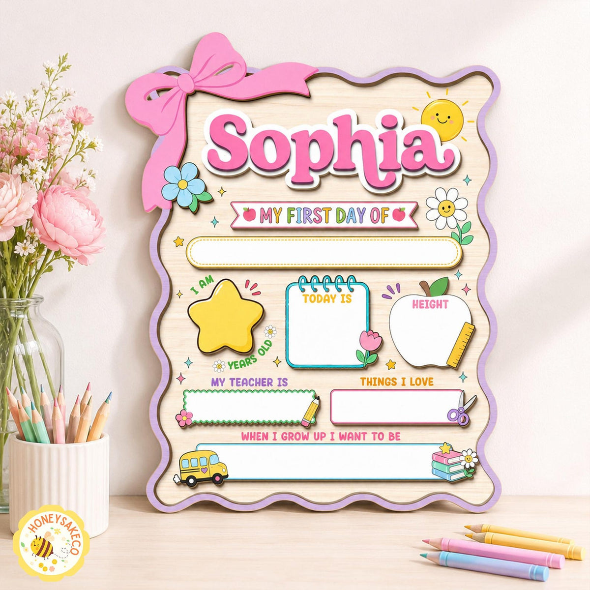 Personalized First Day Of School Sign, Back to School Board Gift For Kids, Kindergarten 1st Day of School Board, Last Day of School Keepsake