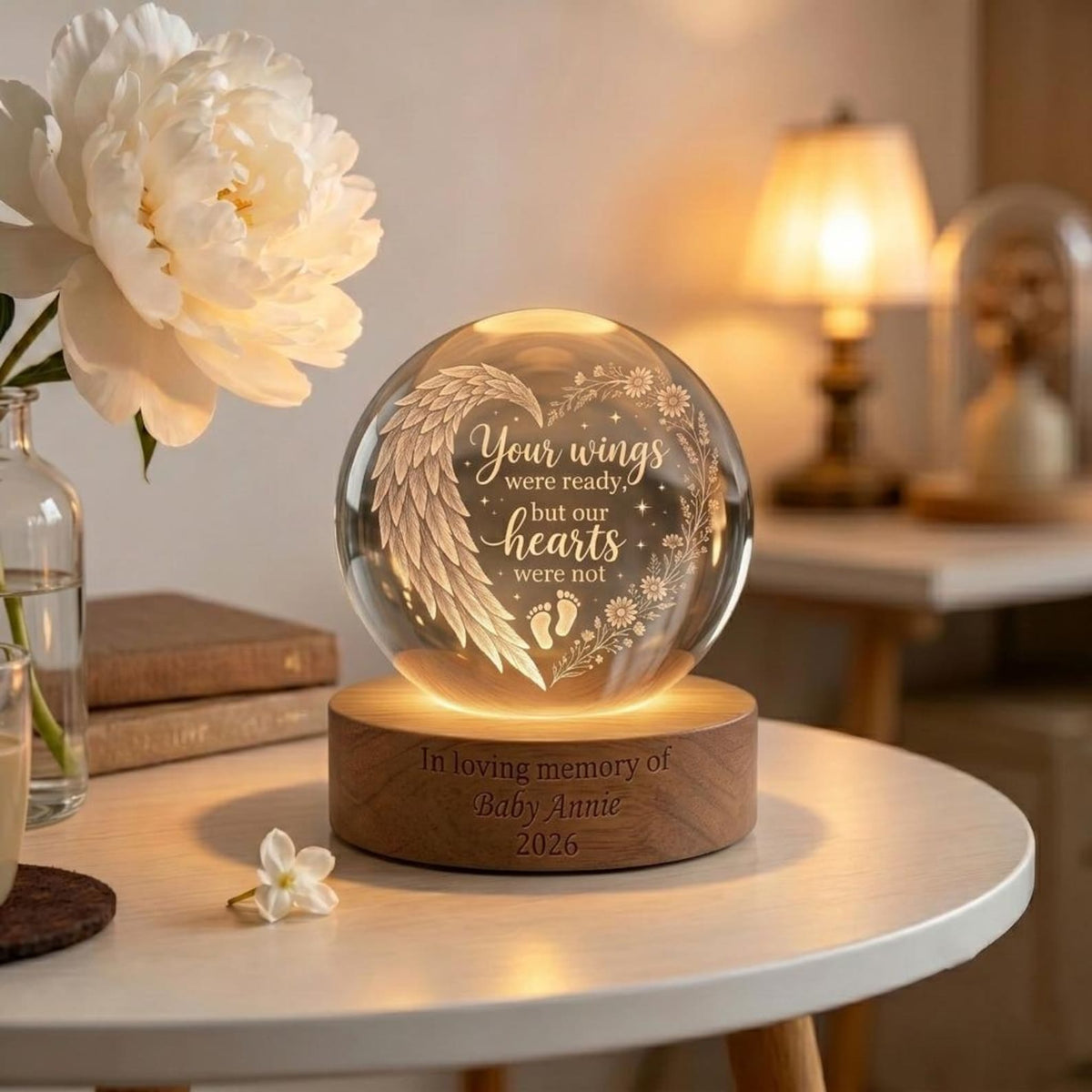 Personalized Baby Memorial Night Light, Miscarriage Memorial Crystal Ball Night Light, Angel Baby Memorial Gifts, Baby Loss, Sympathy Gift