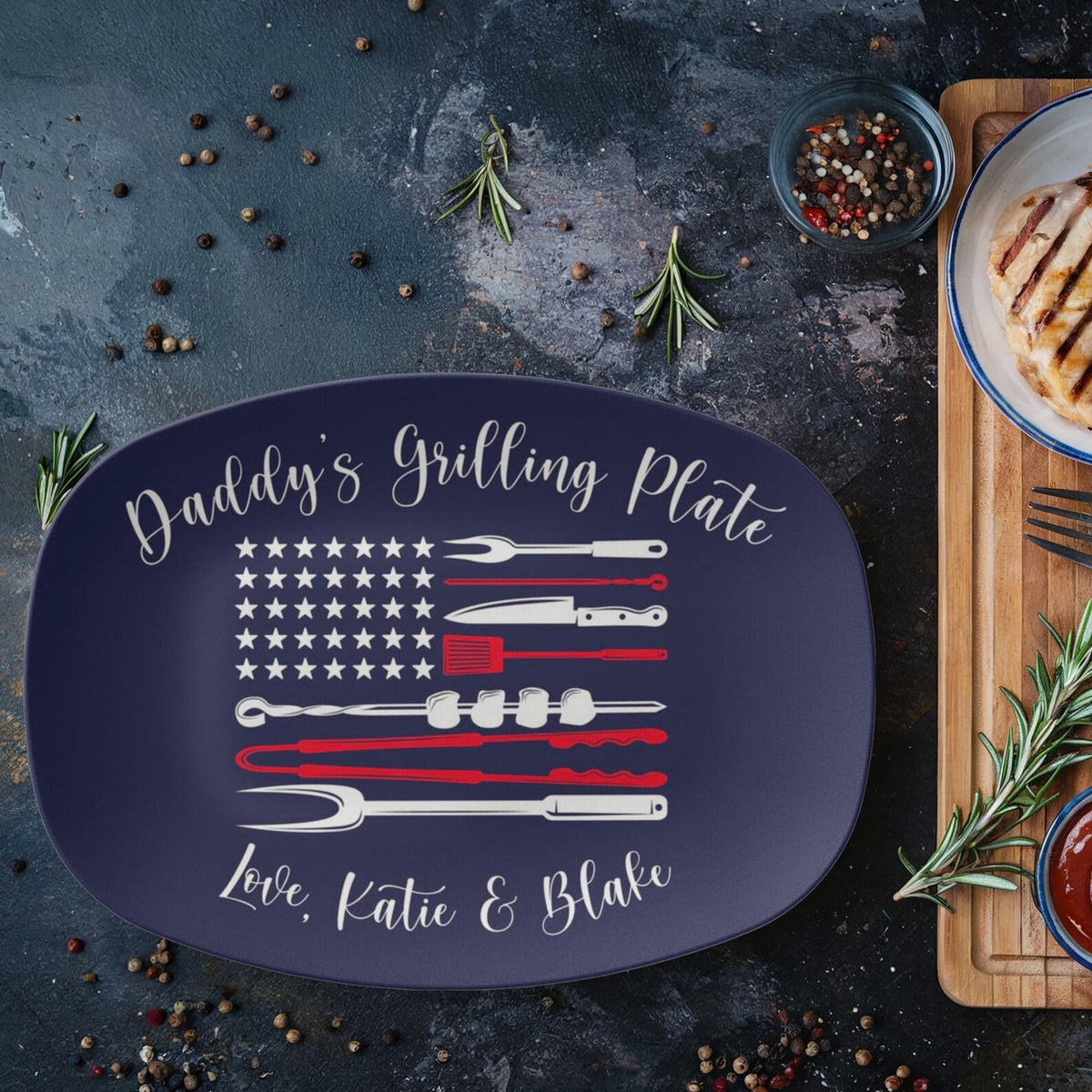 Personalized Dad Grilling Platter, Patriotic America's 250th 1776 2026 BBQ Plate, Custom Grill Master Gift, Fathers Day Gift, Birthday gift