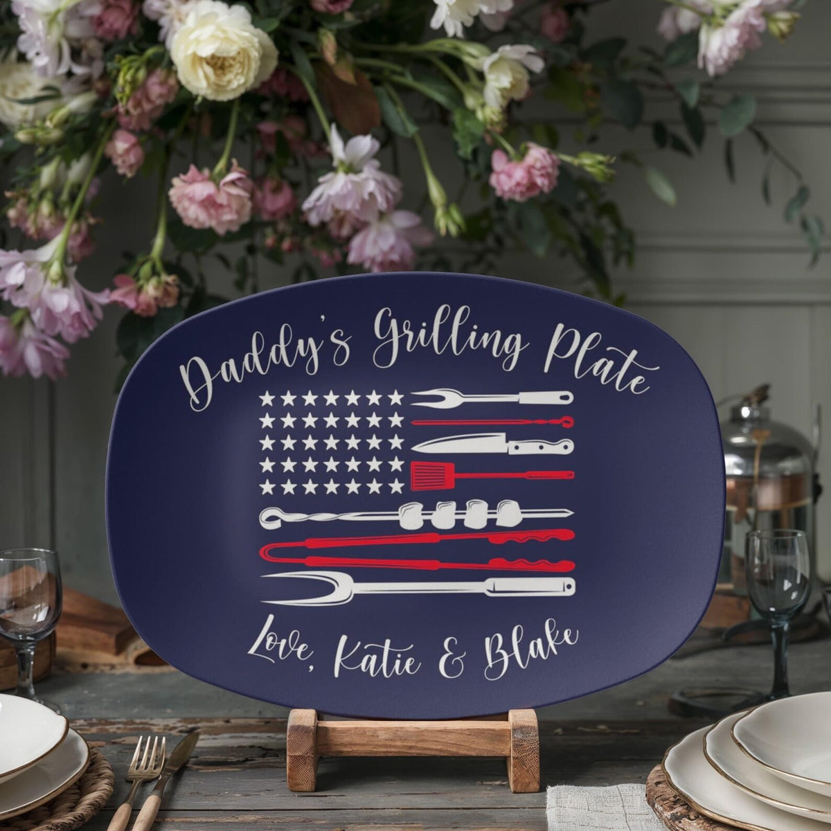 Personalized Dad Grilling Platter, Patriotic America's 250th 1776 2026 BBQ Plate, Custom Grill Master Gift, Fathers Day Gift, Birthday gift