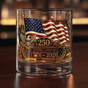 Personalized America 250 Whiskey Glass, USA 250th Anniversary Gift, Patriotic Bourbon Glass, Fourth of July Whiskey, Independence Day Glass