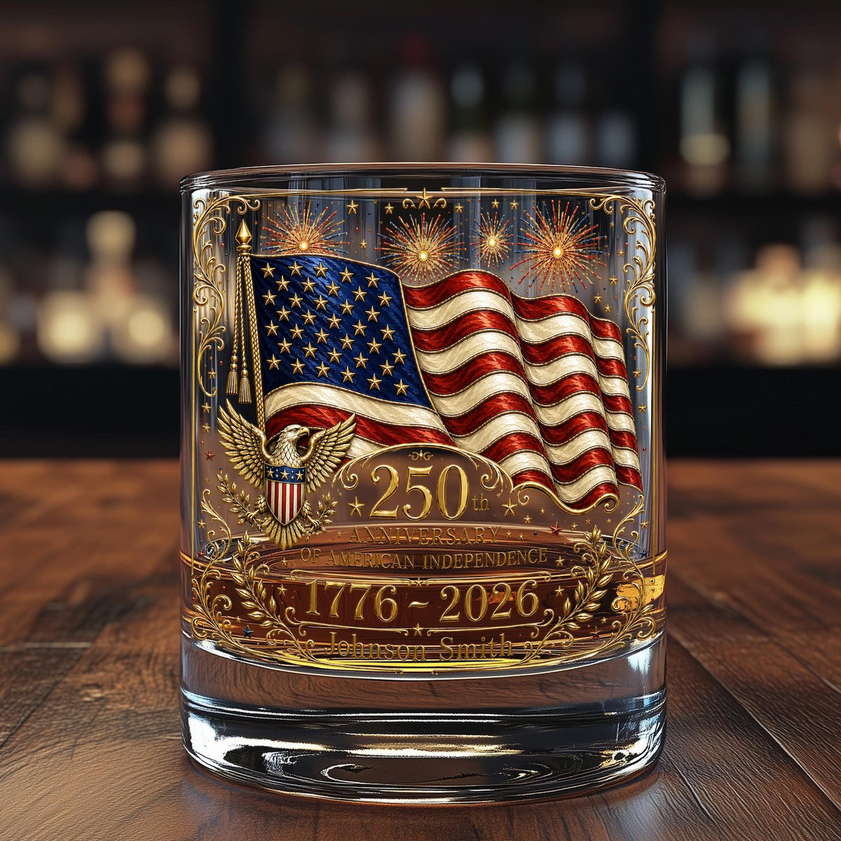 Personalized America 250 Whiskey Glass, USA 250th Anniversary Gift, Patriotic Bourbon Glass, Fourth of July Whiskey, Independence Day Glass