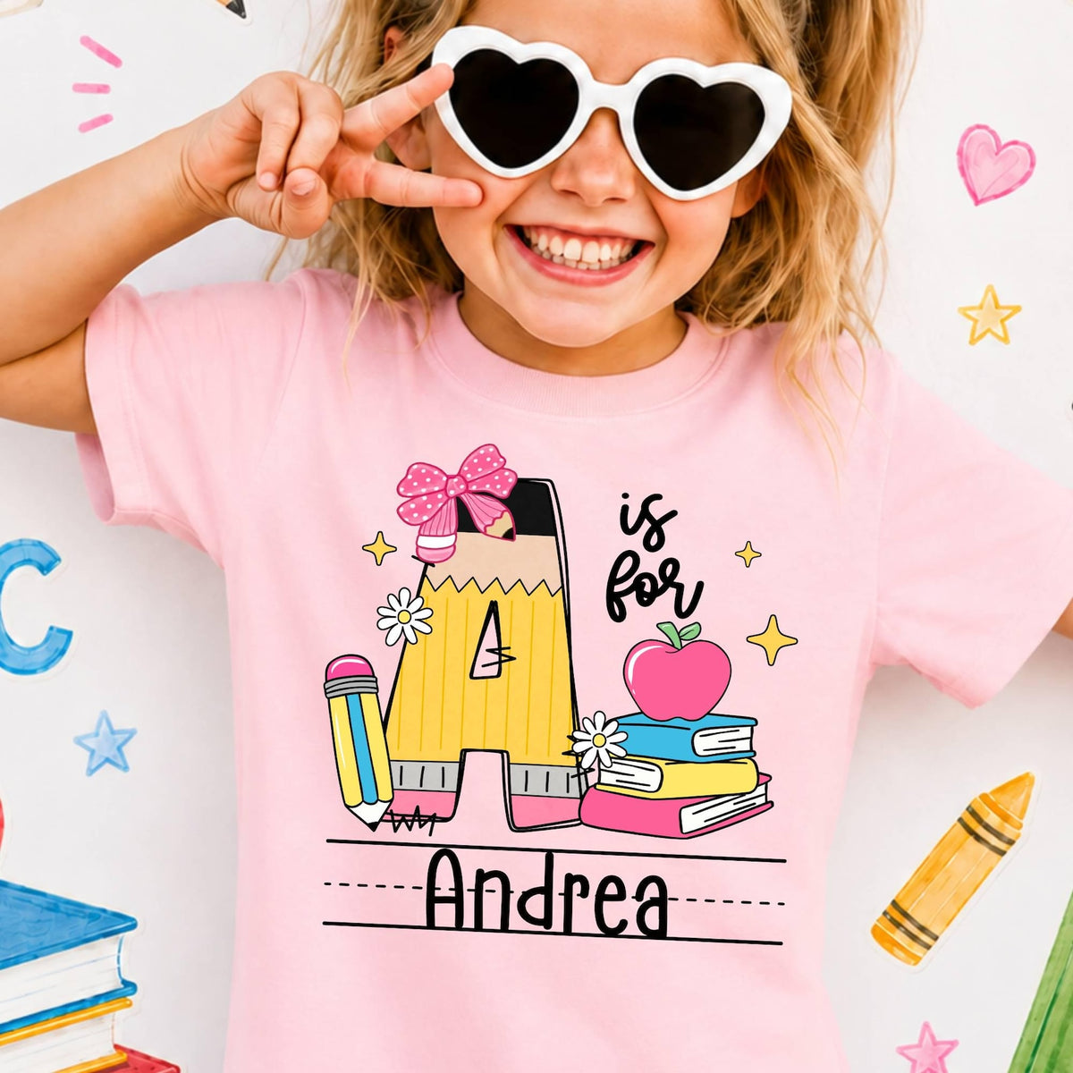 Personalized Alphabet Name Letter Shirt, Custom Kids Name School Shirt, Pencil Name Back to School Shirt, Toddler First Day of School Tee
