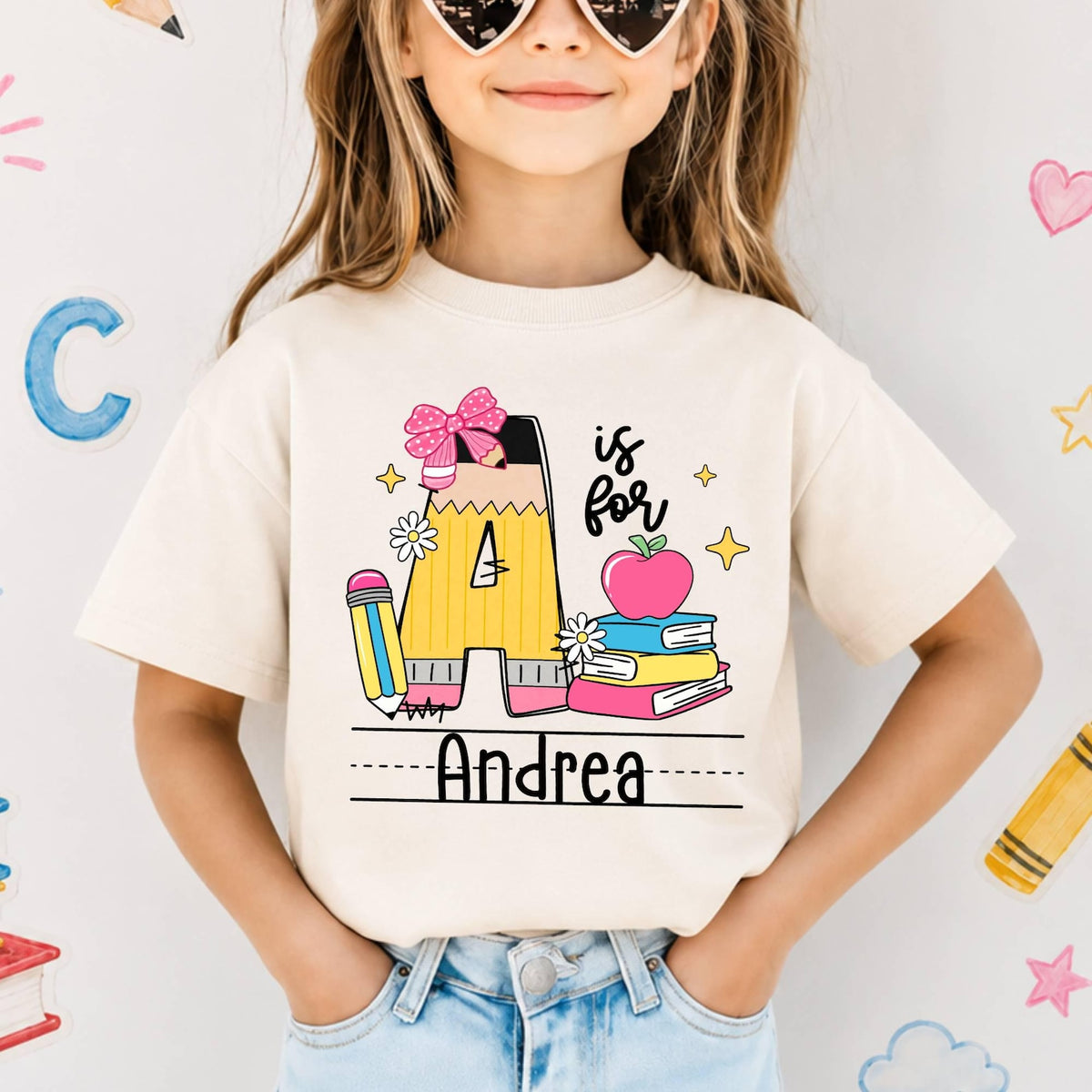 Personalized Alphabet Name Letter Shirt, Custom Kids Name School Shirt, Pencil Name Back to School Shirt, Toddler First Day of School Tee