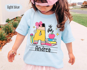 Personalized Alphabet Name Letter Shirt, Custom Kids Name School Shirt, Pencil Name Back to School Shirt, Toddler First Day of School Tee