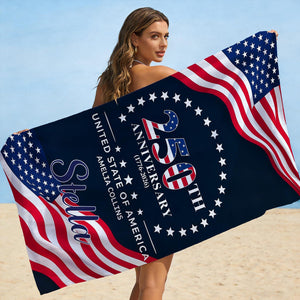 Custom USA 250th Anniversary Beach Towel,Personalized America 1776-2026 Towel,Family Name Patriotic Pool Towel,Independence Day Summer Gift