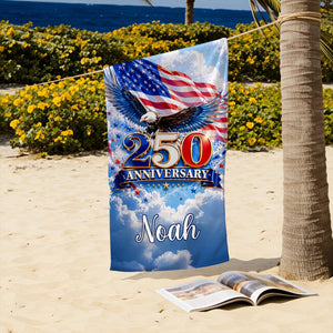 Custom USA 250th Anniversary Beach Towel,Personalized America 1776-2026 Towel,Family Name Patriotic Pool Towel,Independence Day Summer Gift