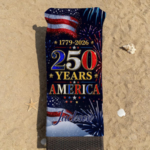 Custom USA 250th Anniversary Beach Towel,Personalized America 1776-2026 Towel,Family Name Patriotic Pool Towel,Independence Day Summer Gift