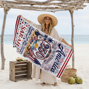 Personalized America 250th Beach Towel, USA 250 Years of Freedom Summer Towel, Patriotic 4th of July Gift, Custom Name Towel Stars Stripes