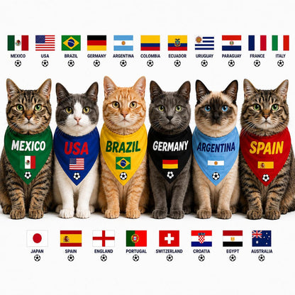 Dog & Cat Soccer Bandana with Country flag, Personalized Pet Scarf, International football fan accessory, Team spirit pet gift Worldcup Fan