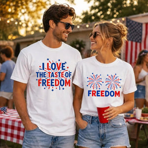 Funny 4th Of July Couples Shirts, I Love The Taste of Freedom Couples Matching Tee, Fireworks Shirt, Patriotic Husband Wife