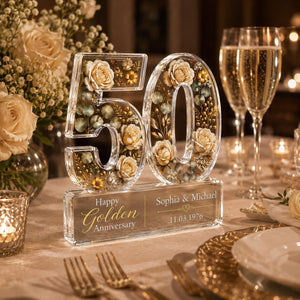 Personalized 50th Anniversary Gift for Parents, Custom Golden Wedding Acrylic Block, Grandparents Keepsake Sign, Mr & Mrs Romantic Gift