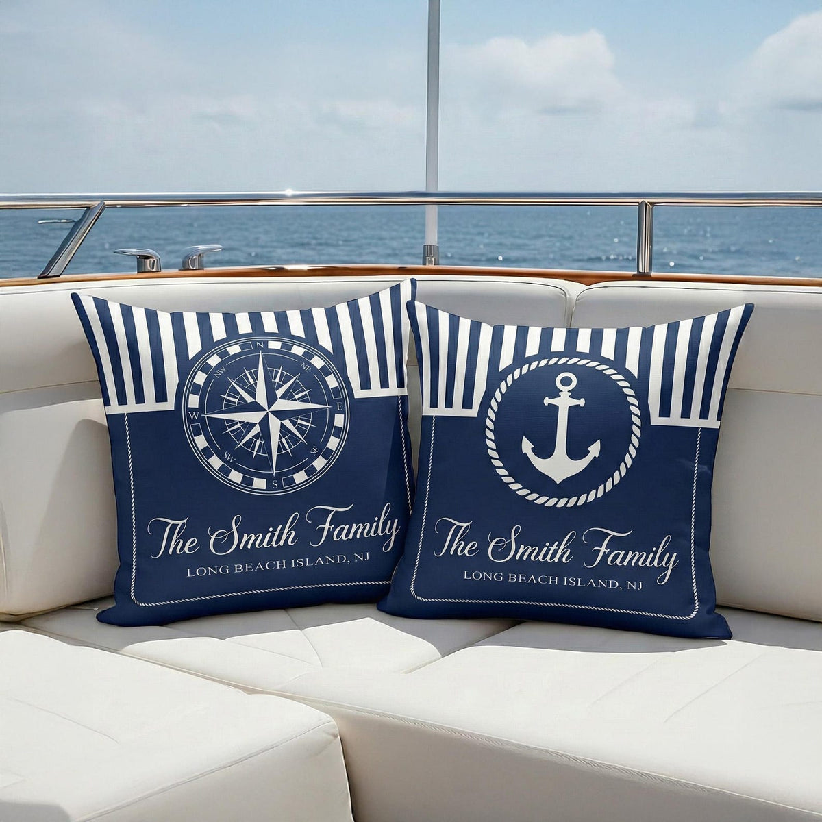 Personalized Boat Name Anchor Pillow, Custom Captain Yacht Decor Cushion, Fathers Day Summer Lake House Present For Him Dad