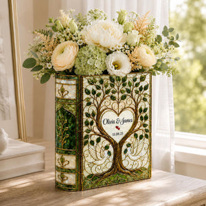 Personalized Stained Glass Effect Wedding Tree Book Vase,Custom Couple Vase, Bridal Shower Gift, Anniversary Keepsake, Wedding Gift for Bride Groom