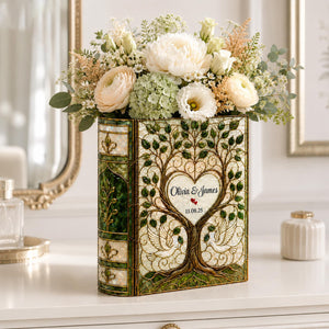 Personalized Stained Glass Effect Wedding Tree Book Vase,Custom Couple Vase, Bridal Shower Gift, Anniversary Keepsake, Wedding Gift for Bride Groom