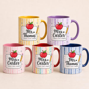 Personalized Teacher Mug with Name, Custom Striped Teacher Coffee Cup, Teacher Appreciation Gift, Back to School Gift, Custom Apple Mug