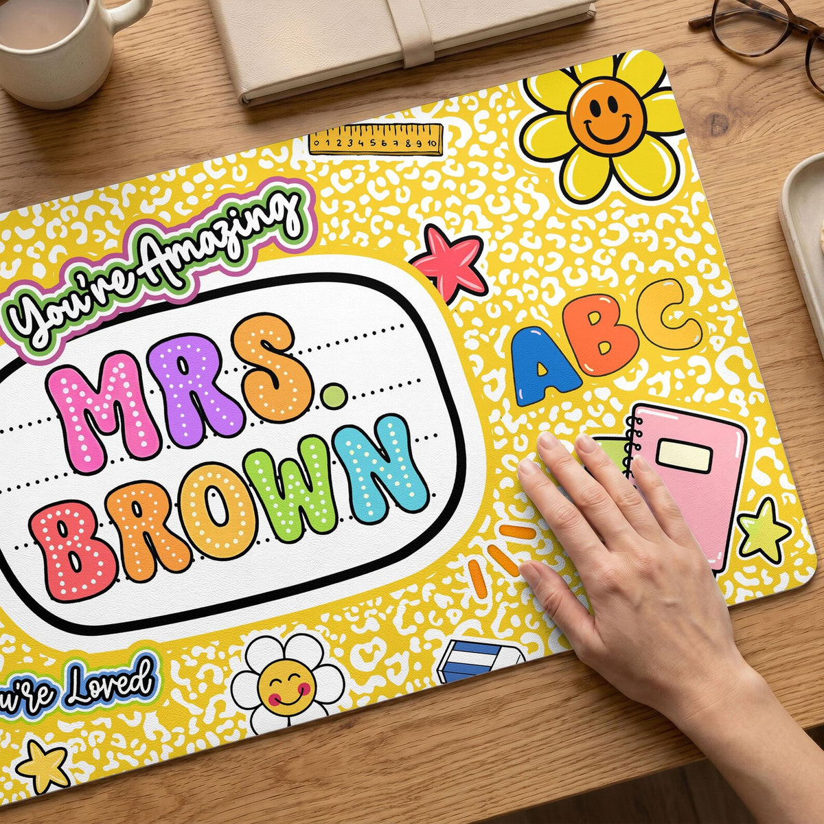 Custom Teacher Composition Book Desk Mat, Custom Teacher Mouse Pad, Back To School, Teacher Appreciation Gift from Student, End of Year Gift