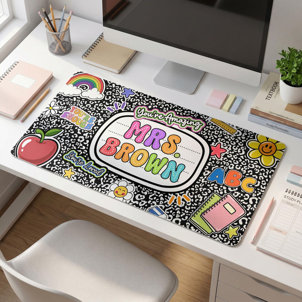 Custom Teacher Composition Book Desk Mat, Custom Teacher Mouse Pad, Back To School, Teacher Appreciation Gift from Student, End of Year Gift