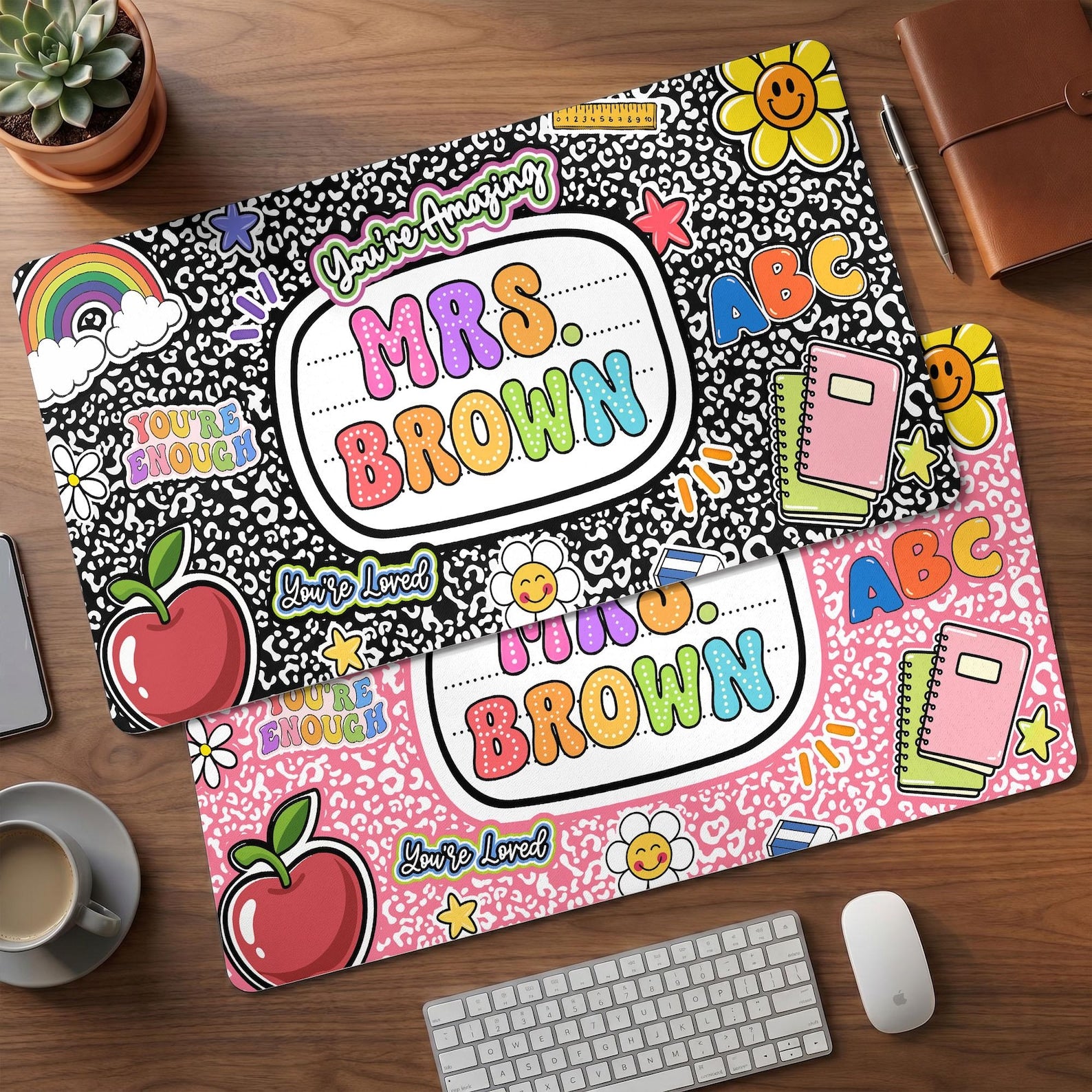 Custom Teacher Composition Book Desk Mat, Custom Teacher Mouse Pad, Back To School, Teacher Appreciation Gift from Student, End of Year Gift