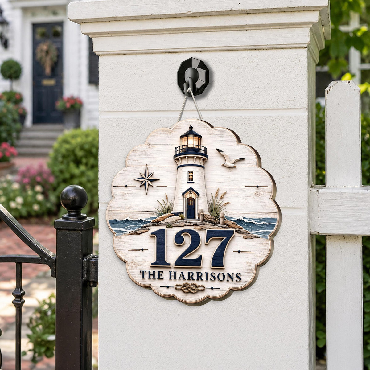 Coastal Lighthouse Address Sign, Personalized House Number Sign, Nautical Wooden Address Plaque, Beach House Decor