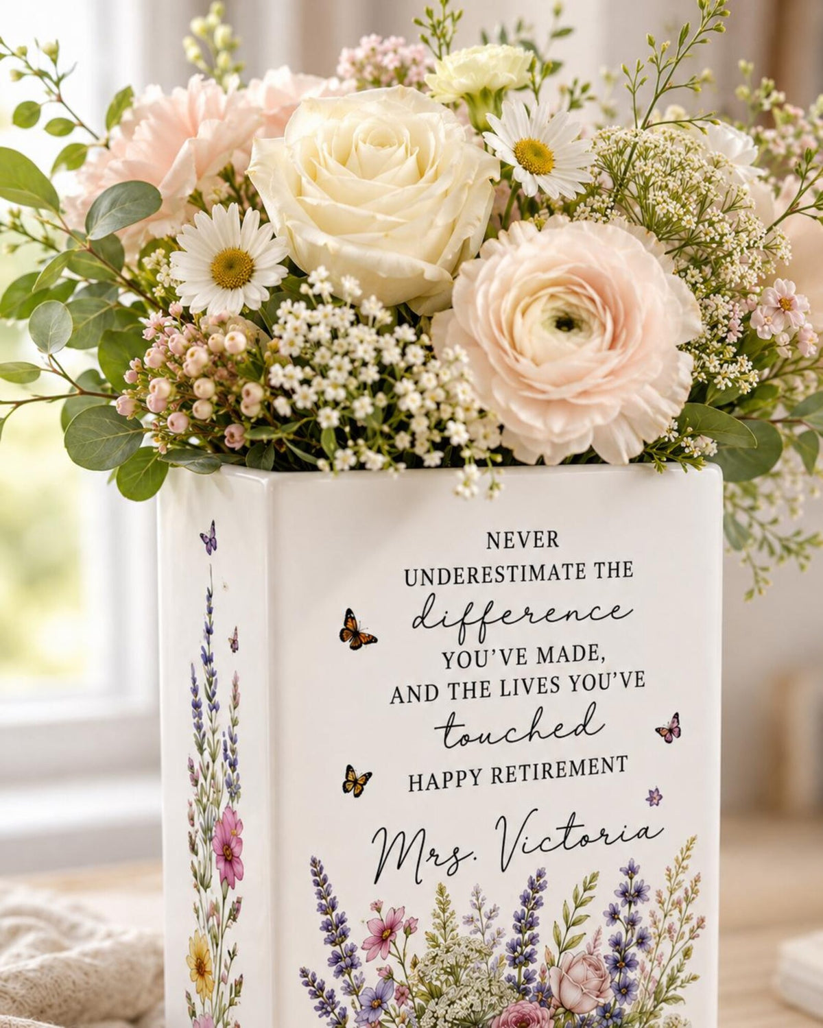 Personalized Retirement Book Vase, Teacher Retirement Gift, Custom Flower Vase for Retired Woman, Floral Book Lover Decor, New Chapter Gift